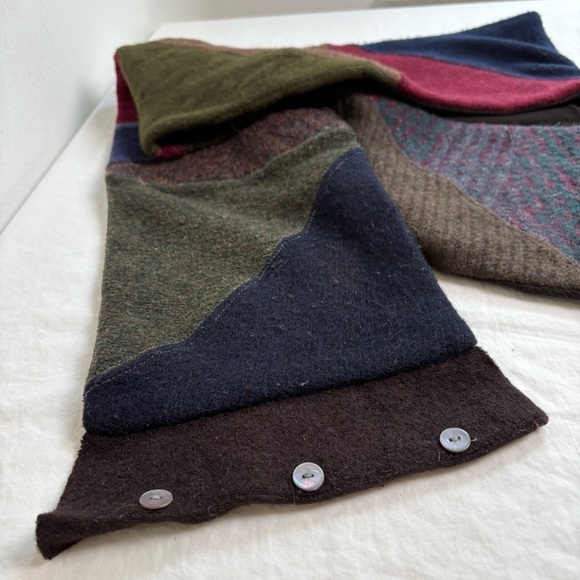 Patchwork Boho Handmade Artisan Lagenlook Upcycled Lambswool Fleece Knit Scarf - Picture 7 of 13